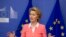 FILE - European Commission President Ursula von der Leyen speaks during a media conference after the weekly College of Commissioners meeting at EU headquarters in Brussels, March 4, 2020. 