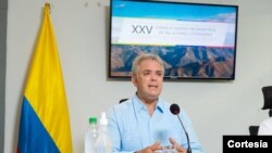 Presidente Iván Duque durante el XXV Consejo Andino de Ministros de Relaciones Exteriores, en Leticia, Colombia.