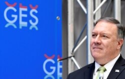 FILE - U.S. Secretary of State Mike Pompeo listens during the opening reception for the GES 2019, The Hague, Netherlands, June 3, 2019.