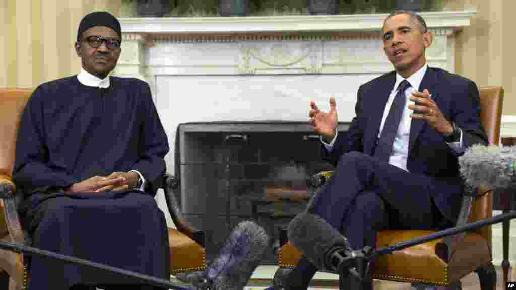 Shugaba Muhammadu Buhari da Shugaba Barack Obama A Ofishin Shugaban Amurka Da Ake Kira Oval Office A Fadar White House, Litinin 20 Yuli, 2015