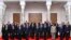In this photo provided by Egypt's presidency media office, Egyptian President Abdel-Fattah el-Sissi, center, poses with Egypt's new cabinet, led by Prime Minister Mostafa Madbouly, at Al-Ittihadiya Palace in Cairo, Egypt, July 3, 2024.