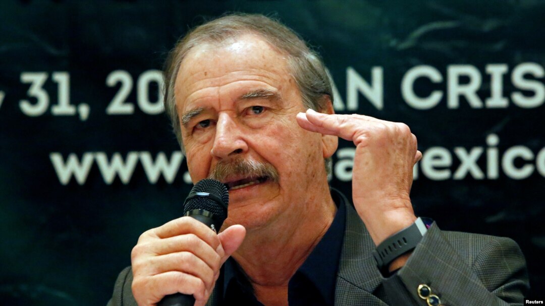 Former Mexican President Vicente Fox gestures during a news conference to announce the cannabis forum CannaMexico World Summit in Mexico City, April 11, 2018.