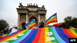 Thousands gather in Milan, Italy, for a demonstration calling for an end to all global conflicts, Oct. 26, 2024.