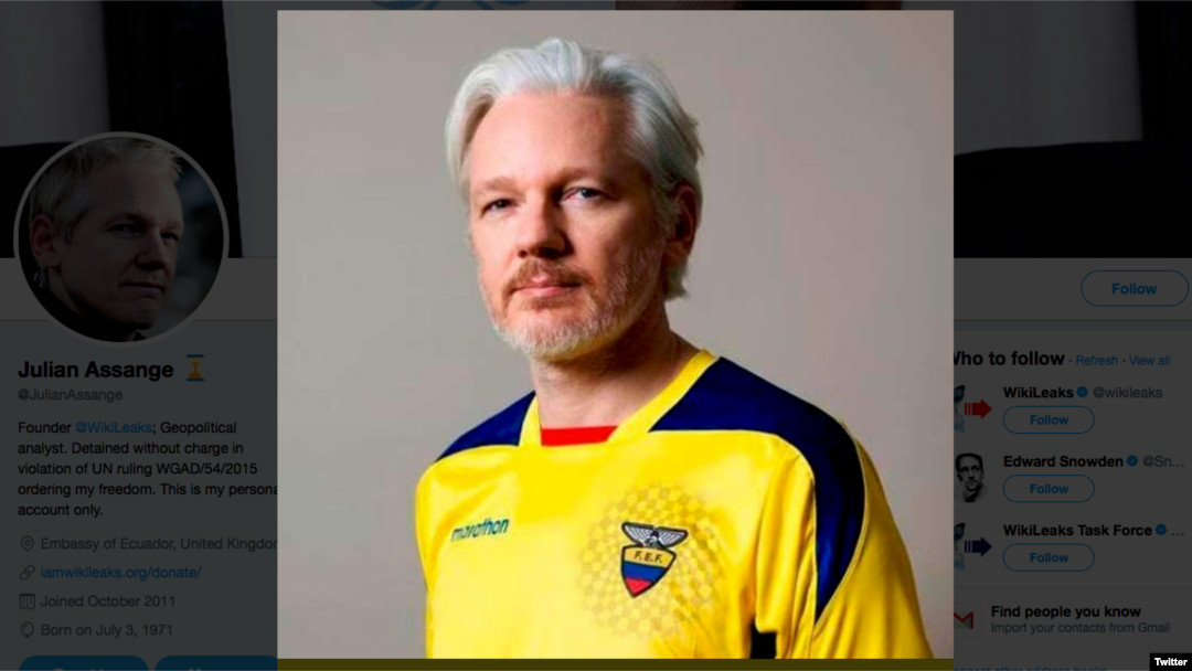Džulijan Asanž postavi je na svom Tviter nalogu sliku u dresu nacionalnog fudbalskog tima Ekvadora