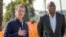 California Governor Gavin Newsom, left, has announced a new private sector initiative called LA Rises to be co-chaired by basketball legend Earvin "Magic" Johnson, and aimed at supporting rebuilding efforts after the devastating wildfires in Los Angeles, Jan. 28, 2025.