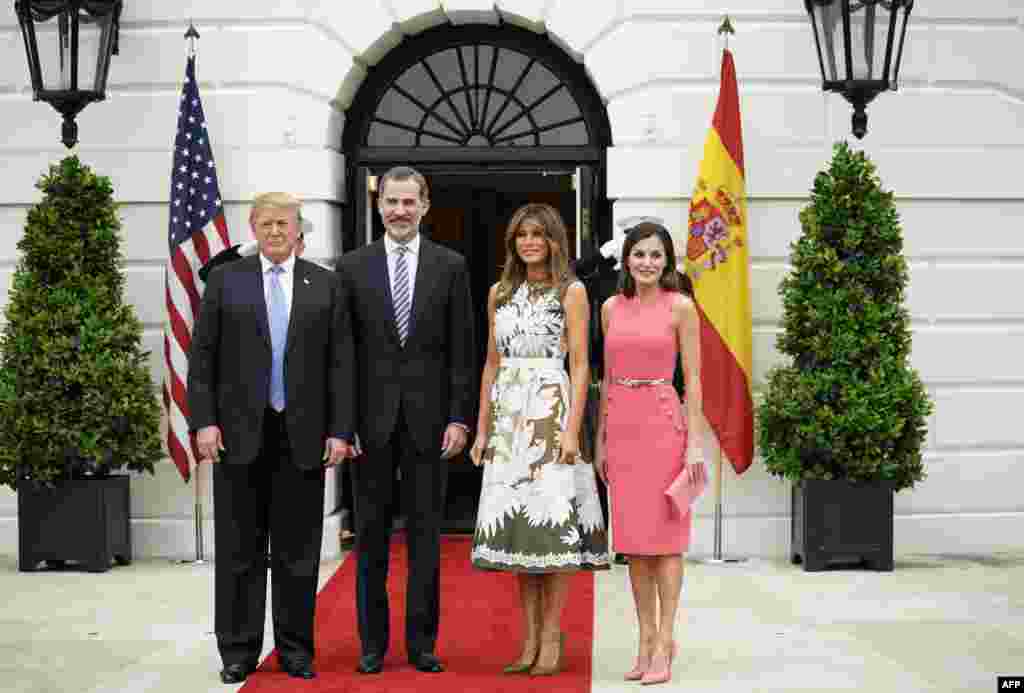 استقبال پرزیدنت ترامپ و بانوی اول از فیلیپ ششم، پادشاه اسپانیا به همراه همسرش در کاخ سفید &nbsp;