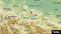 Lokacija epicetra potresa 16 kilometara od Tuzle, u istočnoj Bosni, u Bosni i Hercegovini, prema sajtu EMSC, 21. jula 2019.