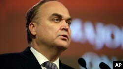 FILE - Anatoly Antonov, then Russia's Deputy Minister of Defense, delivers a speech in Singapore during the Asia Security Summit, June 1, 2014.