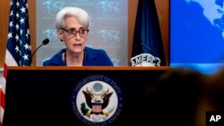FILE - Deputy Secretary of State Wendy Sherman speaks on the situation in Afghanistan at the State Department in Washington, Aug. 18, 2021. 