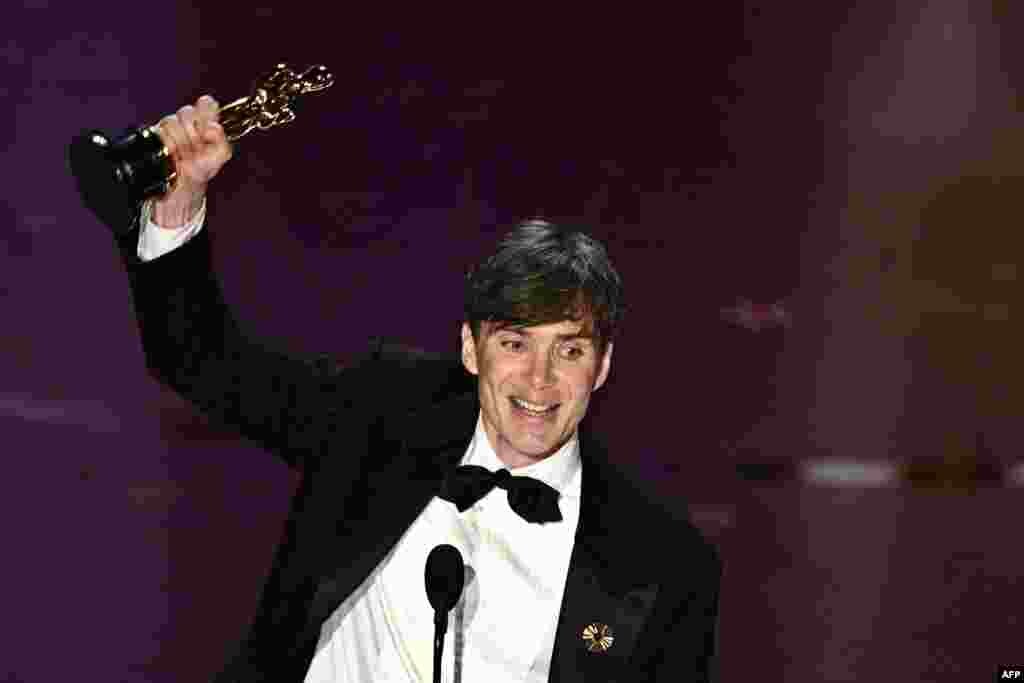 Irish actor Cillian Murphy accepts the award for Best Actor in a Leading Role for &quot;Oppenheimer&quot; onstage during the 96th Annual Academy Awards at the Dolby Theatre in Hollywood, California, on March 10, 2024.