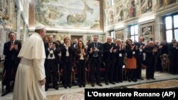 Pope Francis meets members of AGESC, Italian Catholic Schools Parents' Association, in the Clementine Hall at the Vatican, Dec. 5, 2015.