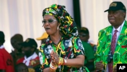 Zimbabwean First Lady Grace Mugabe dances at a rally in Gweru, Zimbabwe, Friday, Sept, 1, 2017. Mugabe made her first public statement since been accused of assaulting a young model in in neighboring South Africa, but she steered clear of the…