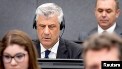 Former Kosovo President Hashim Thaci attends his war crimes trial in The Hague, Netherlands April 3, 2023. 