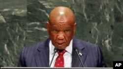 FILE PHOTO. Lesotho's Prime Minister Thomas Motsoahae Thabane, whose wife and First Lady, Maesaiah Thabane is in hiding from police whose, addresses the 74th session of the United Nations General Assembly.