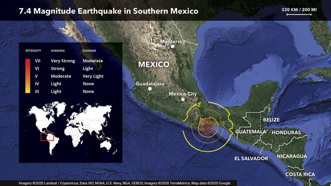Mexico earthquake locator map