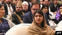 Nobel Peace Prize Laureate Malala Yousafzai, center, attends an international summit on girls education in Muslim communities in Islamabad, Jan. 11, 2025.