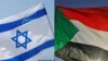This combination of pictures created on Oct. 23, 2020 shows an Israeli flag, left, during a rally in the coastal city of Tel Aviv on Sept.19, 2020; and a Sudanese flag during a gathering east of the capital Khartoum on June 3, 2020.