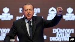 Turkey's President Recep Tayyip Erdogan talks during a rally in Istanbul, March 12, 2017. Turkey's escalating dispute with Germany and the Netherlands is spilling over to include the entire EU.