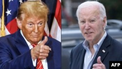 El expresidente estadounidense y aspirante presidencial republicano Donald Trump en Clinton, Iowa, el 6 de enero de 2024, y el presidente estadounidense Joe Biden en Rehoboth Beach, Delaware, el 4 de noviembre de 2023.