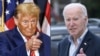 TOPSHOT - (COMBO) This combination of pictures created on March 06, 2024 shows
former US President and Republican presidential hopeful Donald Trump in Clinton, Iowa, on January 6, 2024 and US President Joe Biden in Rehoboth Beach, Delaware, on November 4,