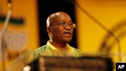 South African President and President of the African National Congress, Jacob Zuma, addresses delegates at the delayed start of the ANC elective conference in Johannesburg, Dec. 16 2017.