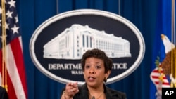 Jaksa Agung Loretta Lynch dalam konferensi pers di DEpartemen Kehakiman AS di Washington (3/12).