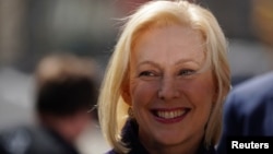 Democratic 2020 U.S. presidential candidate and U.S. Senator Kirsten Gillibrand (D-NY) stands and waits to take the stage during her campaign kick off event in New York, New York, March 24, 2019. 