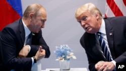 ARCHIVO - El presidente estadounidense Donald Trump se reúne con el presidente ruso Vladimir Putin en la cumbre del G-20 el 7 de julio de 2017 en Hamburgo. Trump y Putin se reunieron durante más de dos horas.