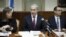 Israeli Prime Minister Benjamin Netanyahu, center, heads the weekly Cabinet meeting in his Jerusalem office, January 6, 2013.
