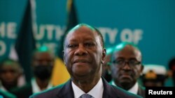 FILE - Ivory Coast's President Alassane Ouattara attends the ECOWAS summit to discuss transitional roadmap for Mali, Burkina Faso and Guinea, in Accra, Ghana, July 3, 2022. 