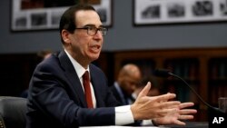 Treasury Secretary Steven Mnuchin testifies before a House Appropriations subcommittee, April 9, 2019, on Capitol Hill in Washington.