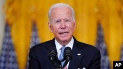 President Joe Biden speaks about Afghanistan from the East Room of the White House, Aug. 16, 2021.