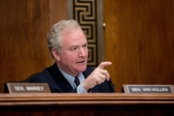 Sen. Chris Van Hollen, D-Md., questions a witness on Capitol Hill in Washington, Jan. 16, 2019. Van Hollen, visiting India on trade and other issues, asked to visit Kashmir but his request was denied.