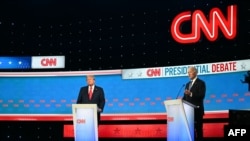 美国总统拜登与前总统特朗普参加总统辩论。(2024年6月27日)