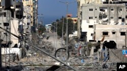 A damaged neighborhood following Israeli airstrikes on Gaza City, Oct. 23, 2023.