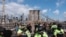 NYPD officers block the Brooklyn Bridge after a clash between officers and Black Lives Matter protesters, in New York, July 15, 2020.