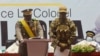 FILE - Col. Assimi Goita, interim president, speaks during his inauguration in Bamako, Mali, June 7, 2021. Goita's government on Sept. 4 condemned an armed police protest that led to the liberation of a detained special-forces commander.