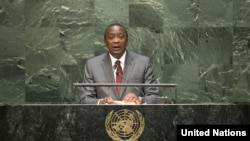 Rais wa Kenya Uhuru Kenyatta akihutubia kikao cha 69 cha Baraza Kuu la Umoja wa Mataifa, New York Sept. 24, 2014.