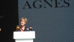 United Nations Rapporteur Agnes Callamard, who led an international investigation into Jamal Khashoggi’s killing, addressed Wednesday’s ceremony. She said holding all to account for his death carries critical importance to prevent future crimes. (Courtesy Dorian Jones)