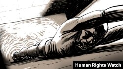 A Human Rights Watch drawing of a prisoner in Ethiopia’s Jail Ogaden in the country's Somali region. Human Rights Watch accused officials of treating prisoners poorly and denying them judicial process. 