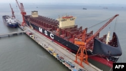 FILE - A ship is seen under construction at a shipbuilding facility at the port in Taicang, in China’s eastern Jiangsu province on Feb. 19, 2025. 