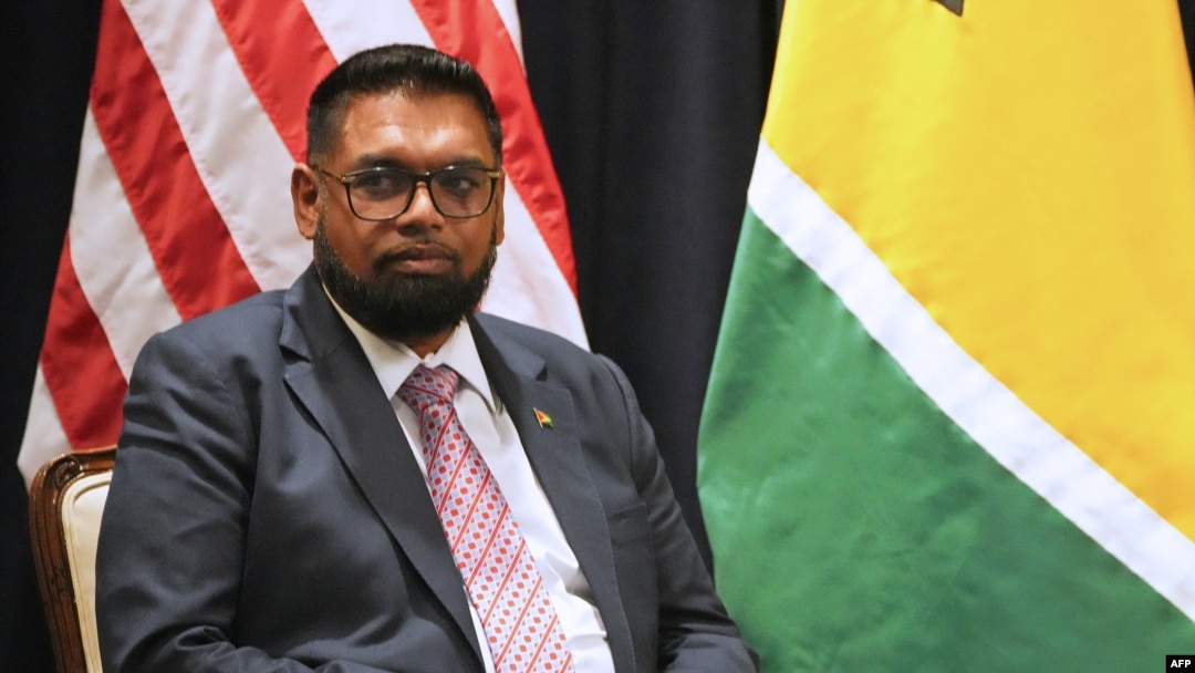 FILE - Guyanese President Irfaan Ali attends a meeting at the United Nations headquarters in New York, Sept. 23, 2024. On Saturday, the U.S. denounced what it said were Venezuelan naval vessels threatening an ExxonMobil unit in maritime territory claimed by Guyana. 