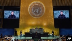 Ukraine's President Volodymyr Zelenskyy addresses the 79th United Nations General Assembly, at U.N. headquarters in New York, Sept. 25, 2024.