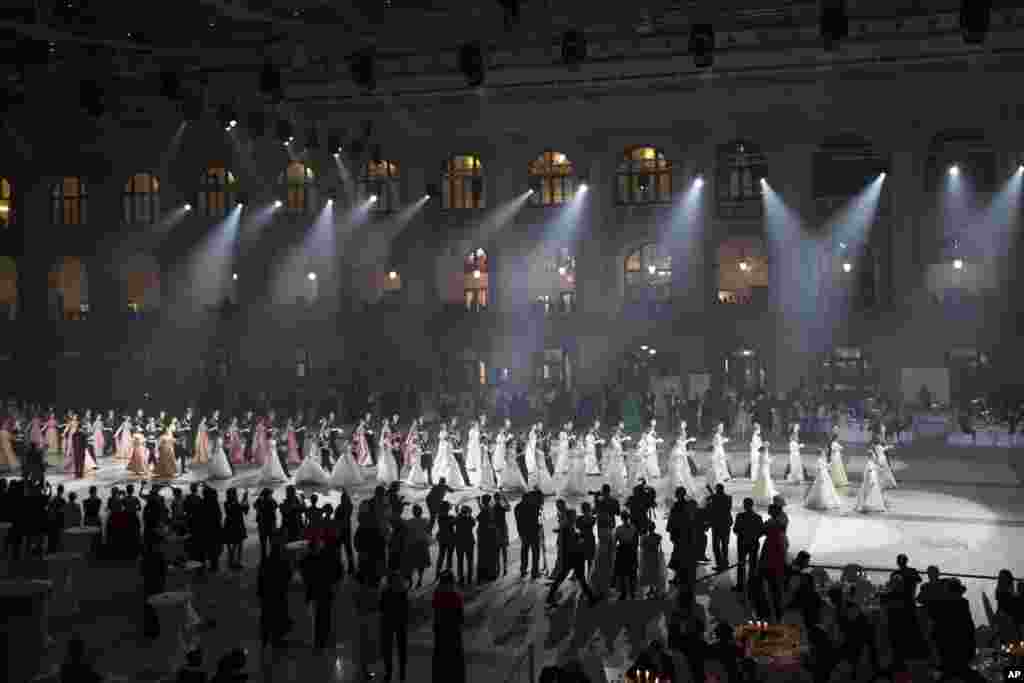Military school students dance during their annual ball in Moscow, Russia, Dec. 12, 2017.