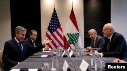 U.S. Secretary of State Antony Blinken meets with Lebanese Caretaker Prime Minister Najib Azmi Mikati, as Rami Mortada, Lebanese Ambassador to Britain and U.S. Special Envoy James Rubin attend, in London, Oct. 25, 2024.