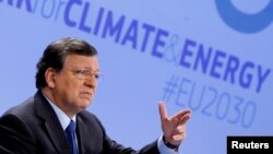 Presiden Komisi Eropa Jose Manuel Barroso bicara tentang Kerangka Iklim dan Energi Uni Eropa 2030 di Brussels 22 Januari 2014. 