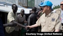 聯合國秘書長潘基文日前到訪南蘇丹巡視救援工作