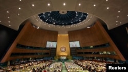 FILE - The General Assembly hall during the 67th United Nations General Assembly at U.N. Headquarters in New York, Sept. 27, 2012. 