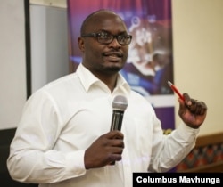 Tabani Moyo, the head of the media advocacy group Media Institute of Southern Africa in Zimbabwe, Harare, Sept. 3, 2020 (Columbus Mavhunga/VOA)