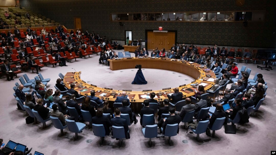 Imagen muestra al pleno del Consejo de Seguridad de la Organización de Naciones Unidas (ONU) este viernes 22 de marzo de 2024 en reunión para discutir un alto al fuego en gaza.